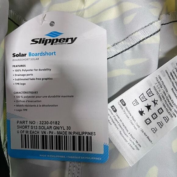 Slippery Board Shorts Solar Tie Front Black Neon Green Yellow Side Pocket Men 30 - Picture 13 of 15